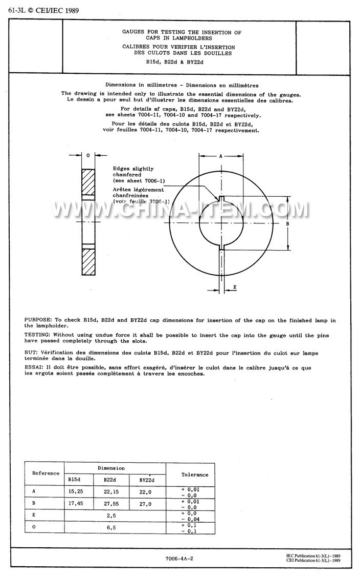 IEC60061-3 7006-4A-2 B22 Gauges for Testing The Insertion of Caps in Lampholders IEC60061-3 7006-4A-2 B22 Gauges for Testing The Insertion of Caps in Lampholders